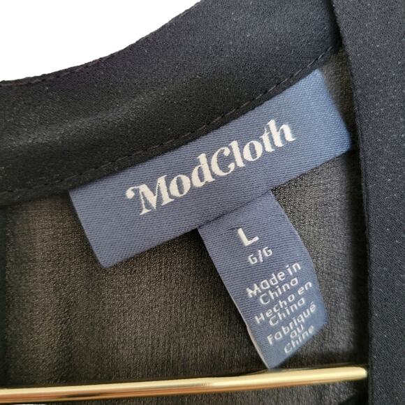 Modcloth Dress Sz Large L Black Polka Dot Velvet Sheer Long Sleeve Flowy - Picture 3 of 11